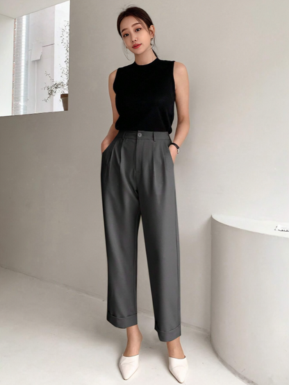 Donkergrijze Taps Toelopende Business Casual Broek