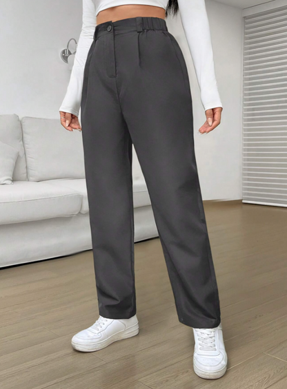 Grijze Minimalistische Casual Broek met Knoop Voorkant