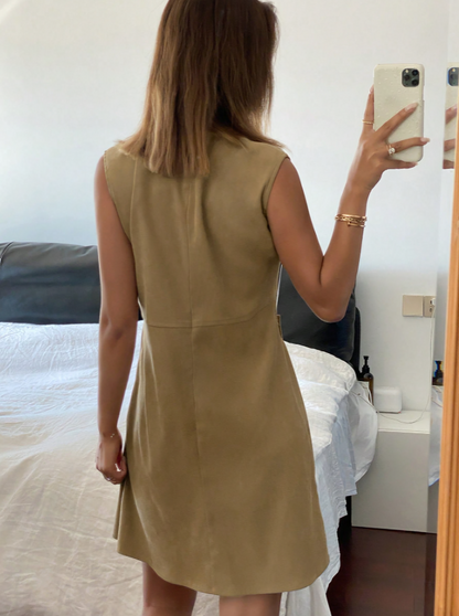 Khaki Mouwloze Asymmetrische Jurk voor Dames